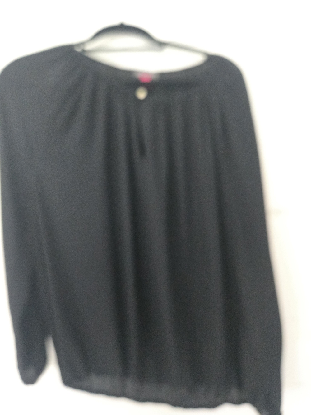 Vince Camuto Black Long-Sleeve Gathered Neck Blouse